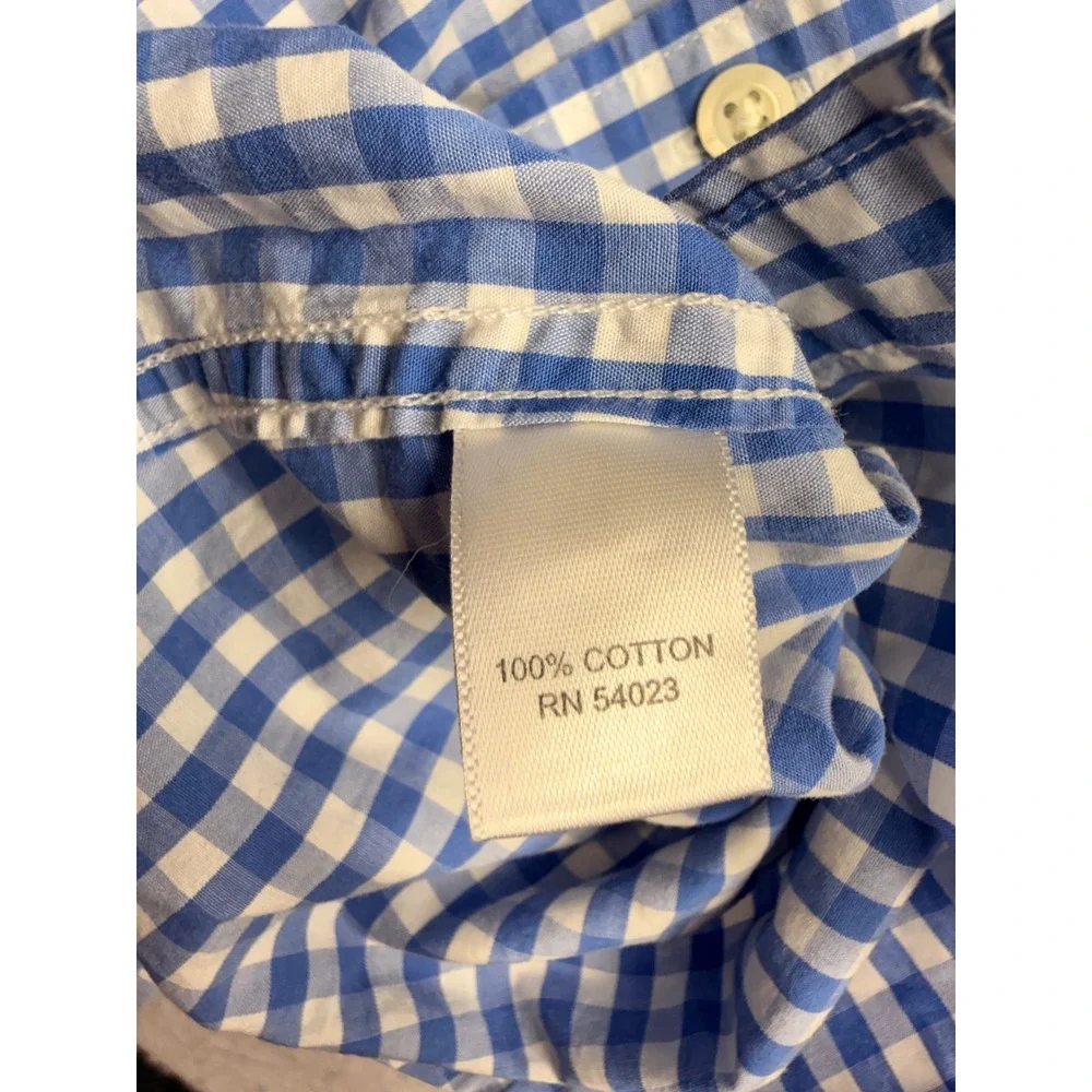 Banana Republic Mens Tailored Slim Fit Soft Wash Gingham Shirt Blue White Medium